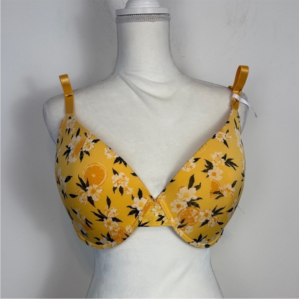 FRENCH AFFAIR Contour Full Figure T-Shirt Bra. Size 40DD. NWT. Yellow Floral.